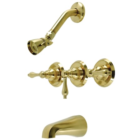 Kingston Brass KB237AL Three-Handle Tub and Shower Faucet, Brushed Brass KB237AL